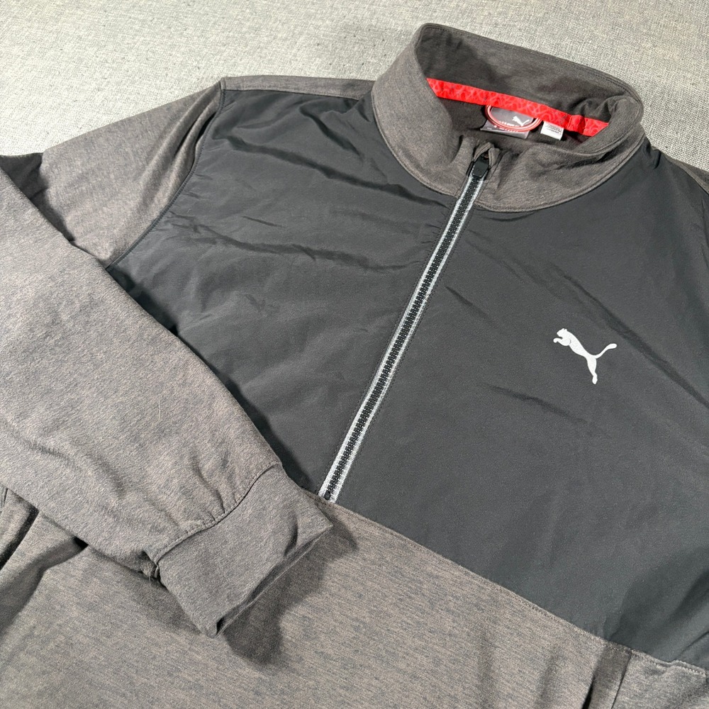 Puma Quarter Zip Pullover‎ Mens Large Gray Black Golf Athletic 537066-01
